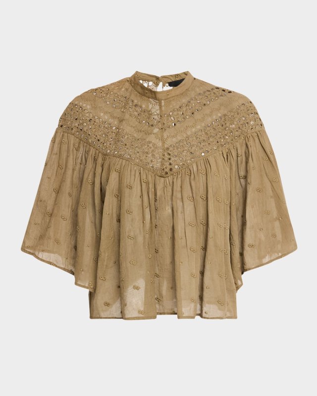 Mikki Eyelet Yoke Washed Cotton Blous